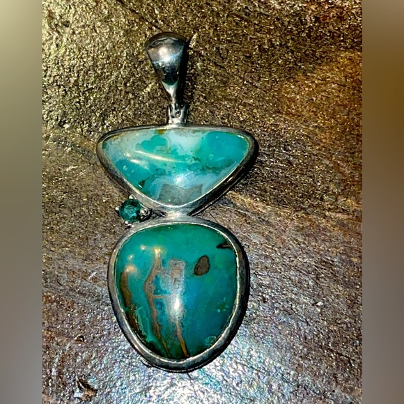 GENUINE Green & Copper Turquoise Pendant Necklace Unique One of a kind . silver - Picture 4 of 9